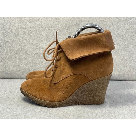 Mia Boots Womens Chaysee Ankle Booties Tan Leather Lace Up Wedge Heels Size 6 - Picture 3 of 8